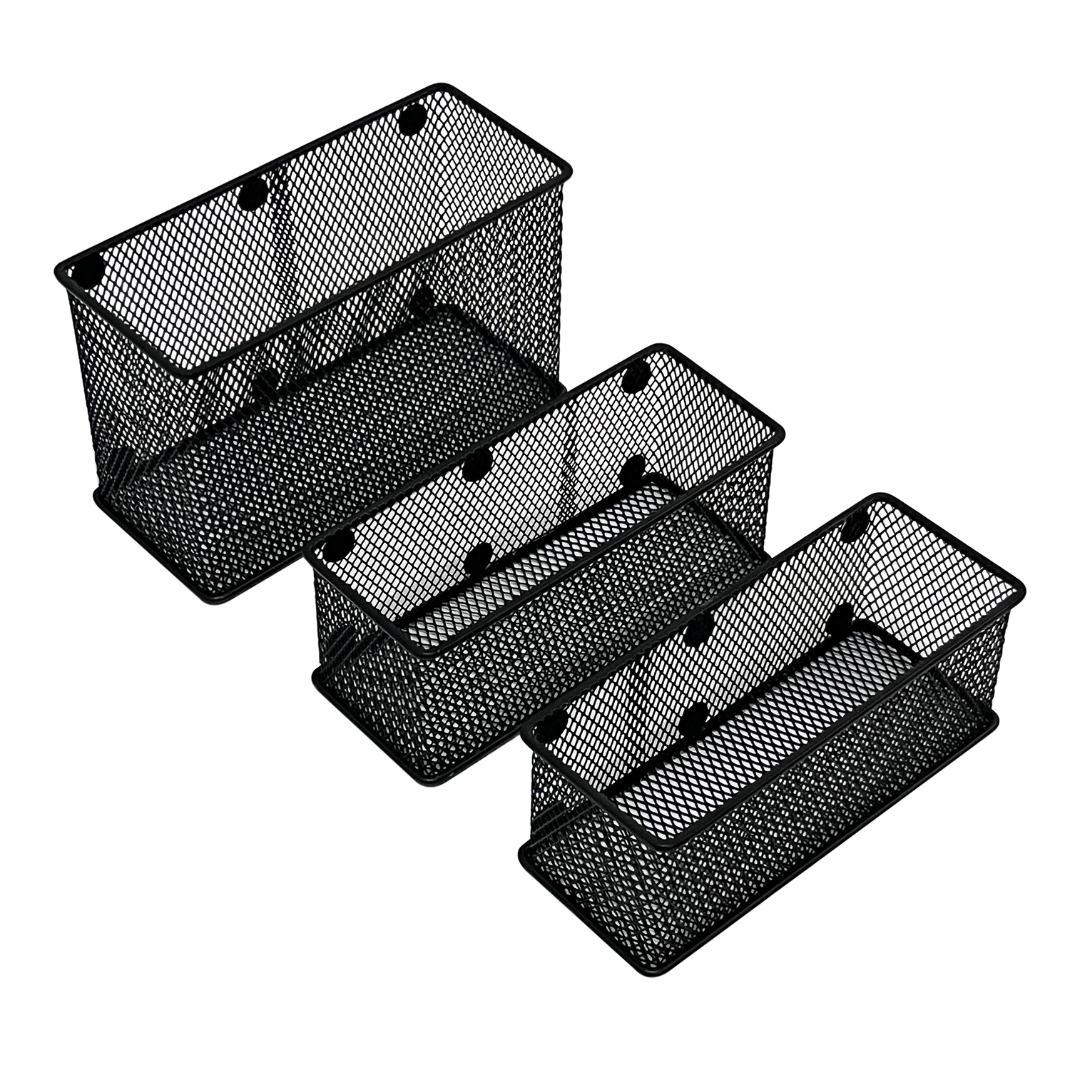 Factory sales black office metal mesh wire magnetic storage baskets pack-3 desk storage organizer container pen holder for desk
